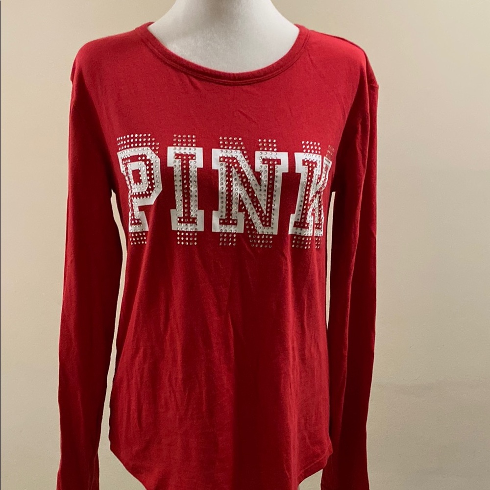 PINK Victoria's Secret Red Long Sleeve BLING Top
